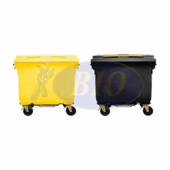 1100L Mobile Garbage Bin 4-Wheel c/w Foot Pedal - Yellow/Black